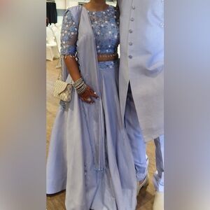 Elegant Powder Purple/blue Embroidered Lehenga Set